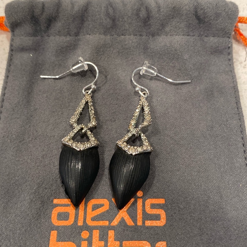 Black lucite and silver/rhinestone drop earrings by Alexis Bittar.